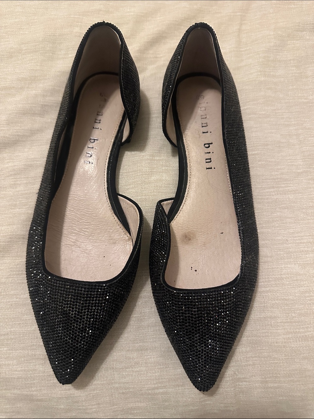 Gianni Bini Black Sparkle Pointed D'Orsay Flats